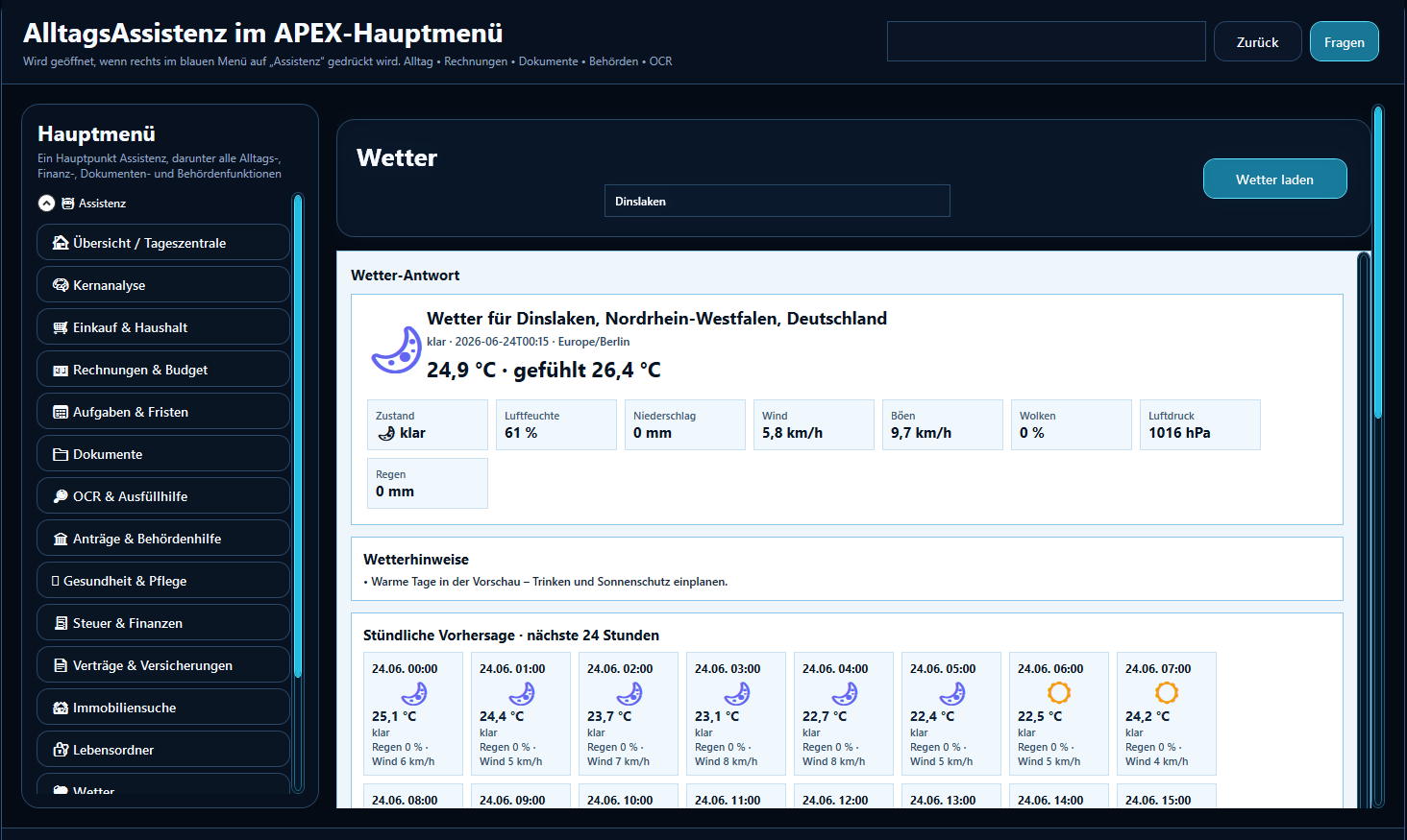 Beta Screenshot Assistenz Wetter
