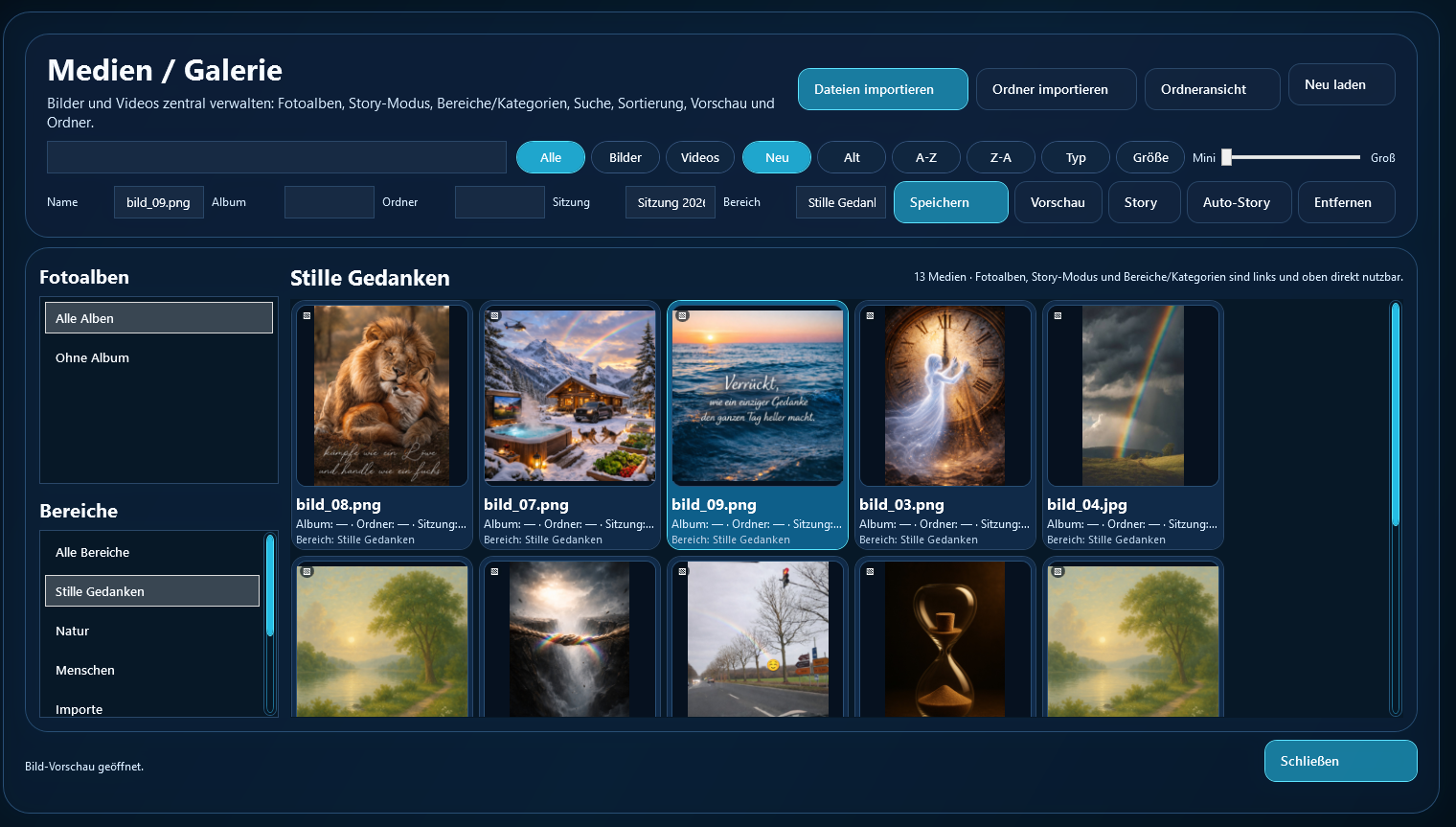 Beta Screenshot Medien Galerie